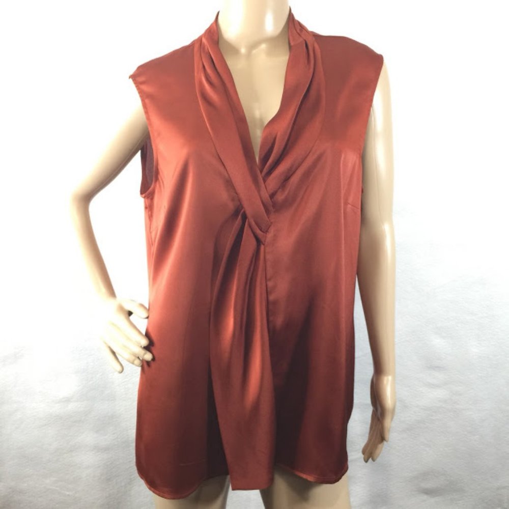 Kasper Separates Shirt Blouse Pleated Neck Knotted